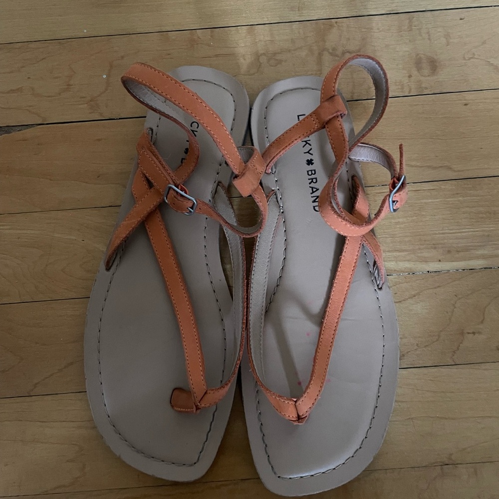 Lucky Brand Women's Orange T-Strap Leather Sandals